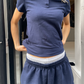 Anna is 177 cm tall and wears size S women fit. | women navy