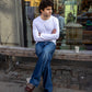 Boris is 183 cm tall and wears size L. | white